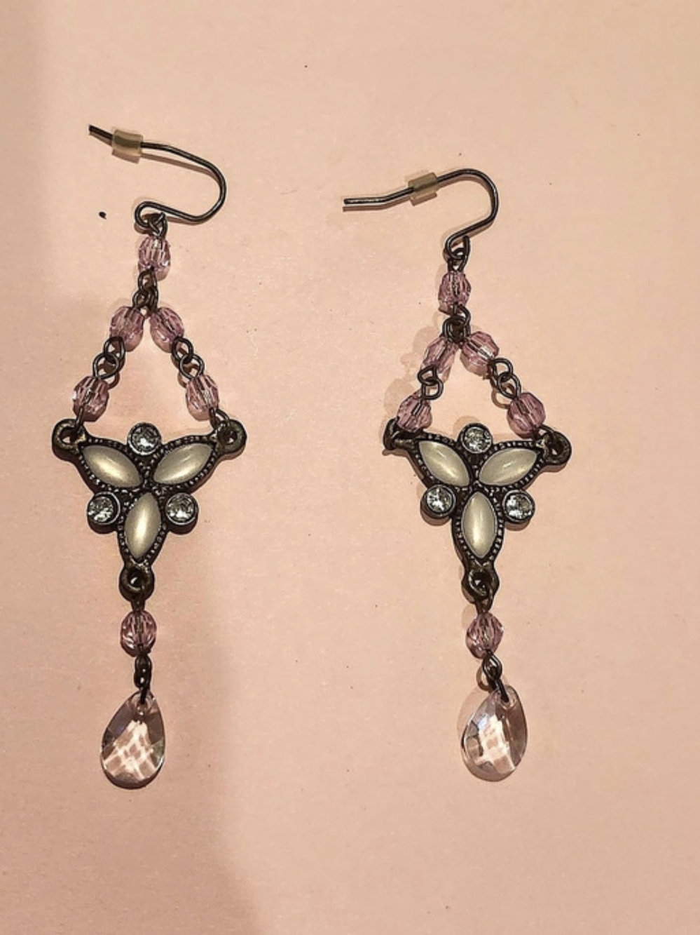 Pink Crystal Dangle Earrings Like New